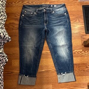 Miss Me Dark Blue Cuffed Cropped Jeans